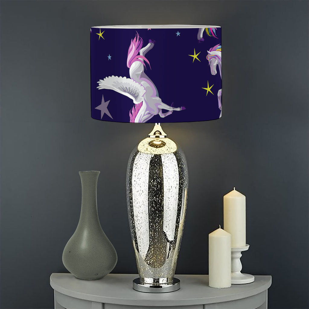 Night Winged Unicorn Pattern Print Drum Lamp Shade