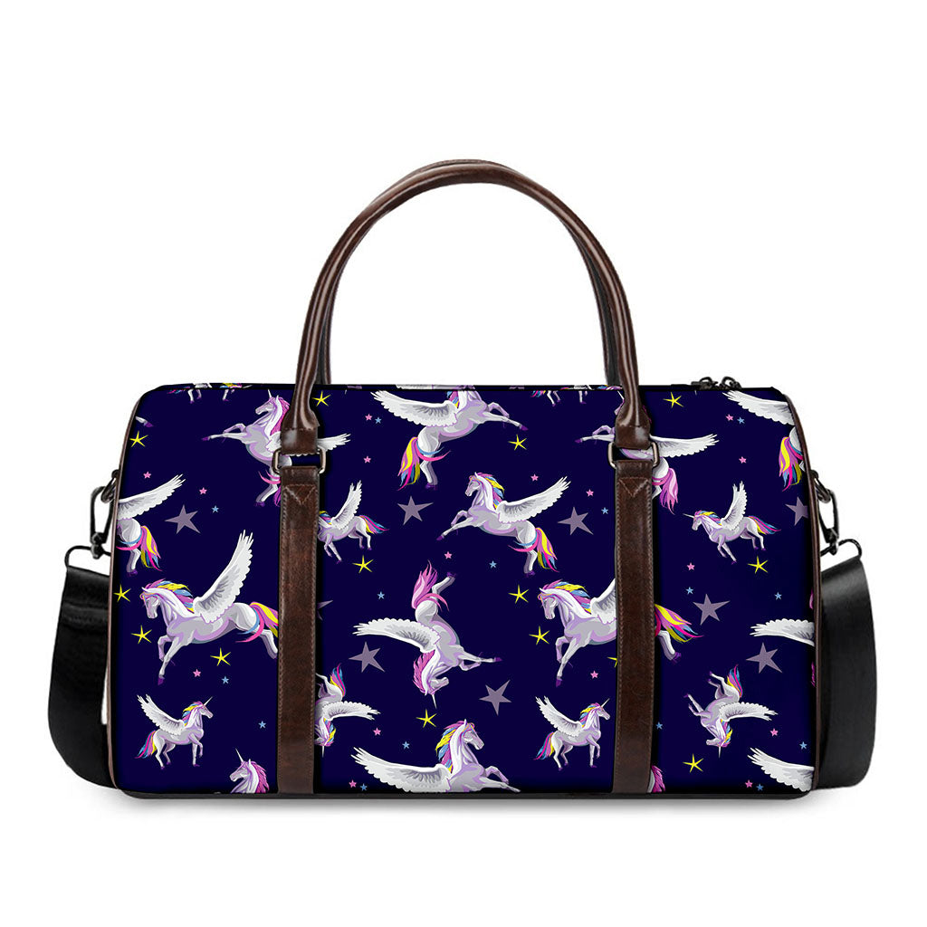Night Winged Unicorn Pattern Print Duffle Bag
