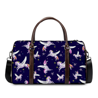 Night Winged Unicorn Pattern Print Duffle Bag