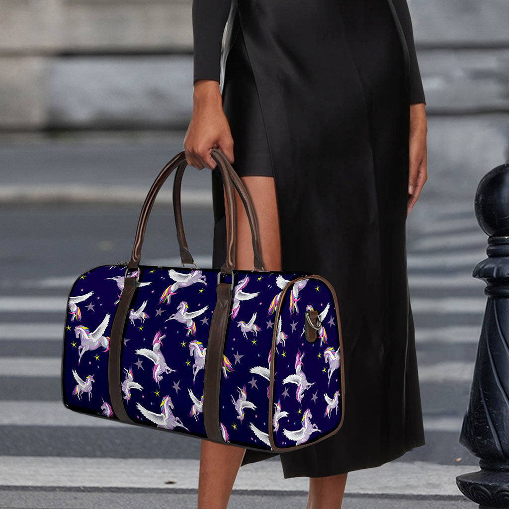 Night Winged Unicorn Pattern Print Duffle Bag