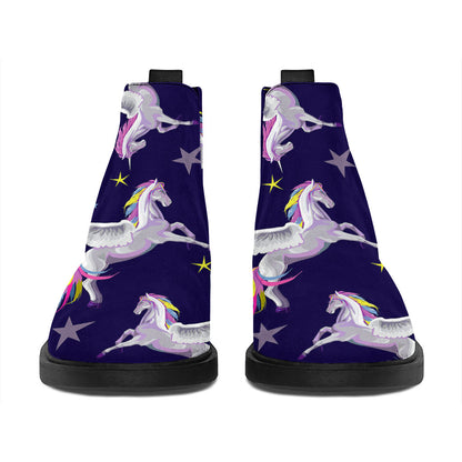 Night Winged Unicorn Pattern Print Flat Ankle Boots