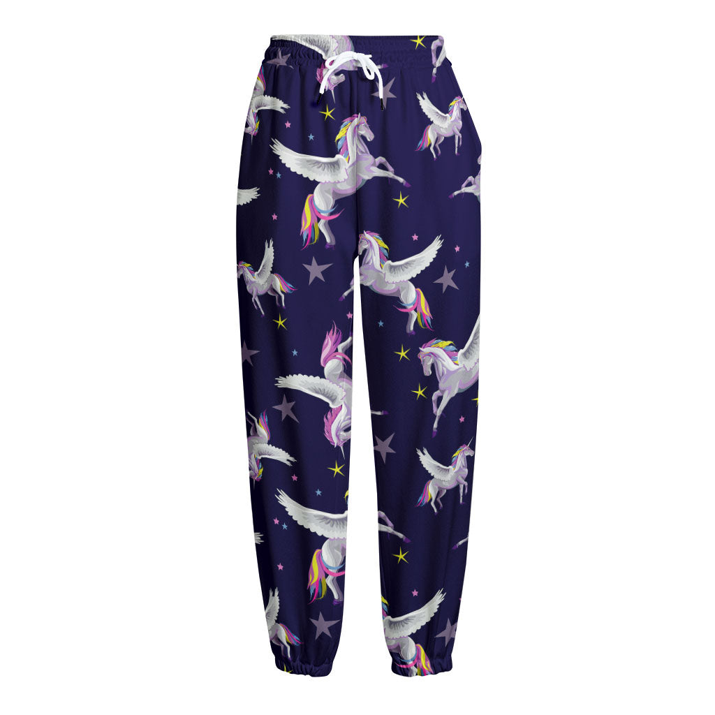 Night Winged Unicorn Pattern Print Fleece Lined Knit Pants