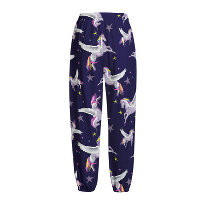 Night Winged Unicorn Pattern Print Fleece Lined Knit Pants