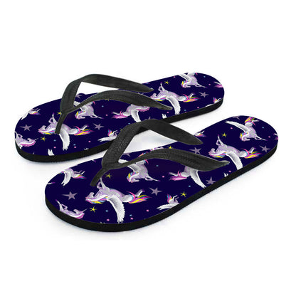 Night Winged Unicorn Pattern Print Flip Flops