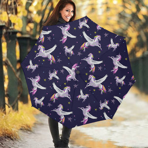 Night Winged Unicorn Pattern Print Foldable Umbrella