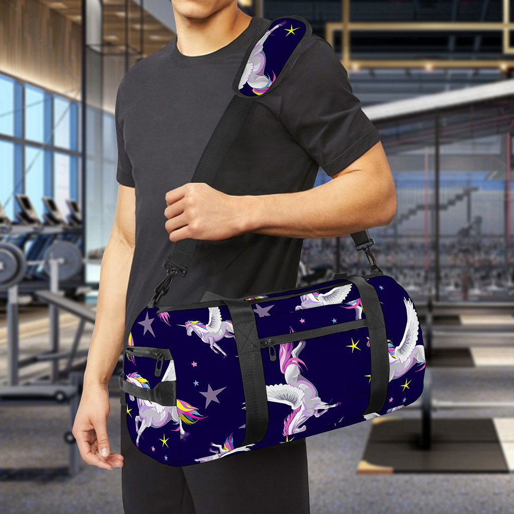 Night Winged Unicorn Pattern Print Gym Bag