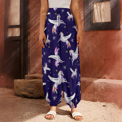 Night Winged Unicorn Pattern Print Harem Pants