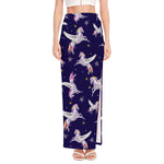 Night Winged Unicorn Pattern Print High Slit Maxi Skirt