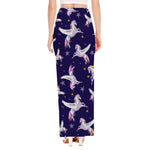 Night Winged Unicorn Pattern Print High Slit Maxi Skirt