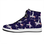 Night Winged Unicorn Pattern Print High Top Leather Sneakers