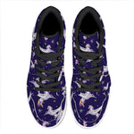 Night Winged Unicorn Pattern Print High Top Leather Sneakers