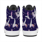Night Winged Unicorn Pattern Print High Top Leather Sneakers