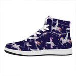 Night Winged Unicorn Pattern Print High Top Leather Sneakers