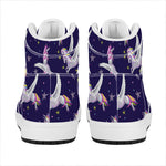 Night Winged Unicorn Pattern Print High Top Leather Sneakers