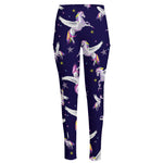 Night Winged Unicorn Pattern Print High-Waisted Pocket Leggings