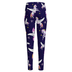 Night Winged Unicorn Pattern Print High-Waisted Pocket Leggings