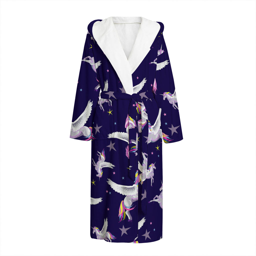 Night Winged Unicorn Pattern Print Hooded Bathrobe