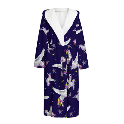 Night Winged Unicorn Pattern Print Hooded Bathrobe
