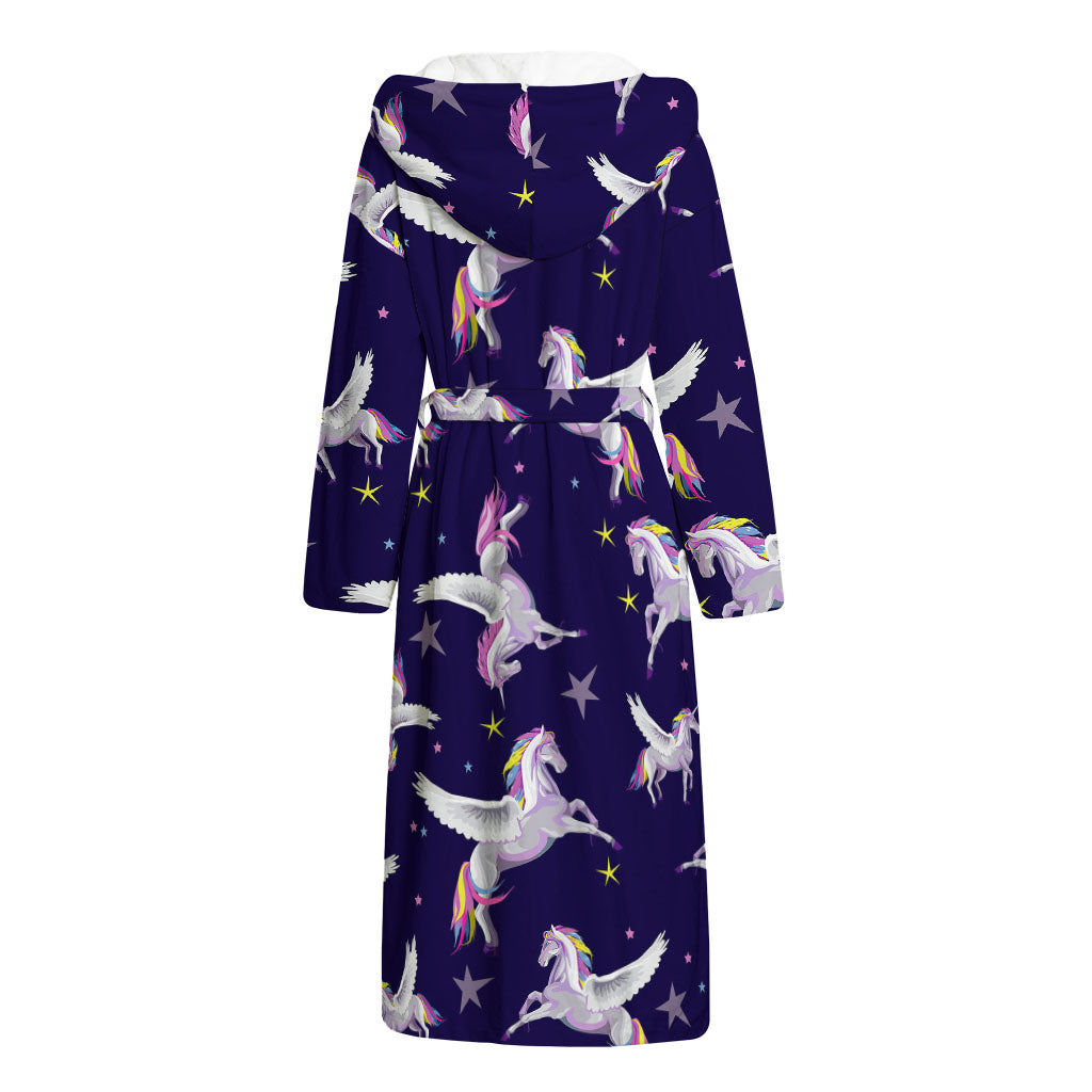Night Winged Unicorn Pattern Print Hooded Bathrobe