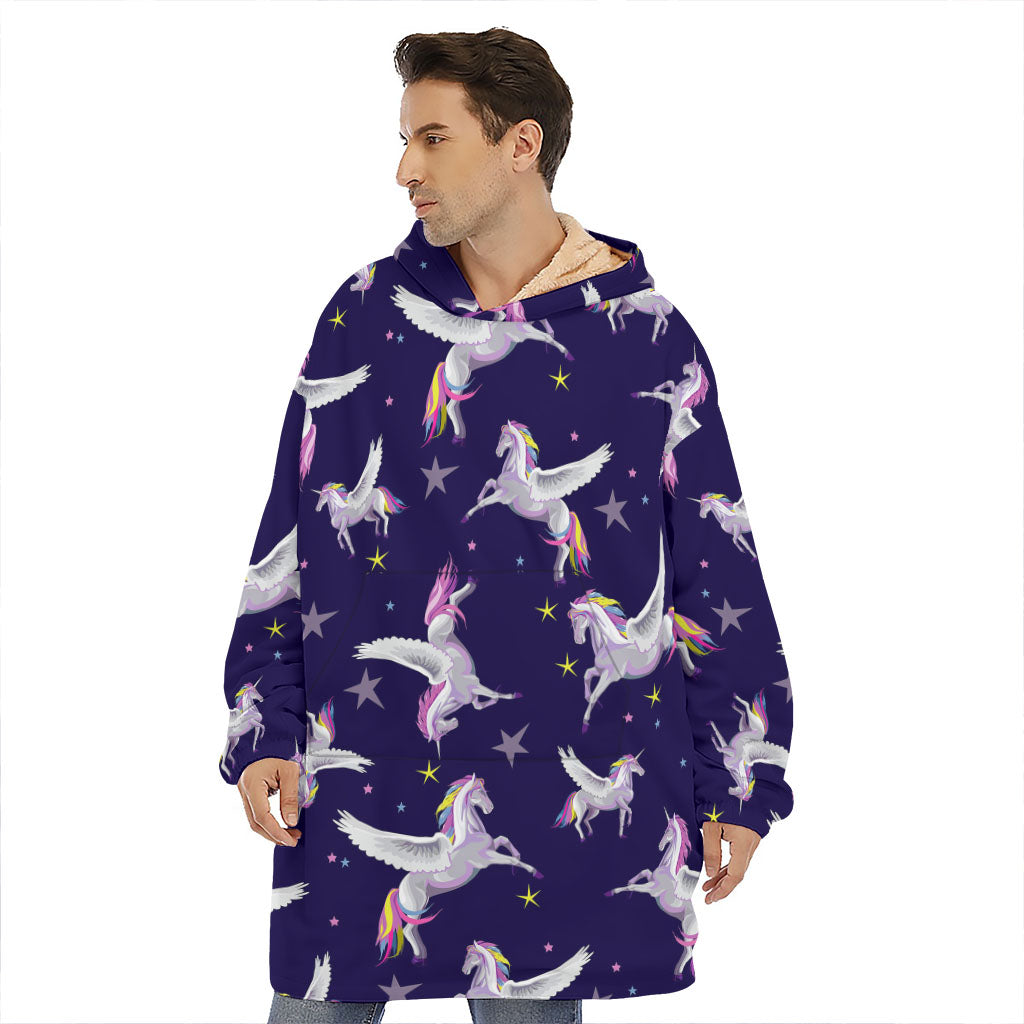 Night Winged Unicorn Pattern Print Hoodie Blanket
