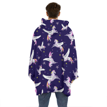Night Winged Unicorn Pattern Print Hoodie Blanket