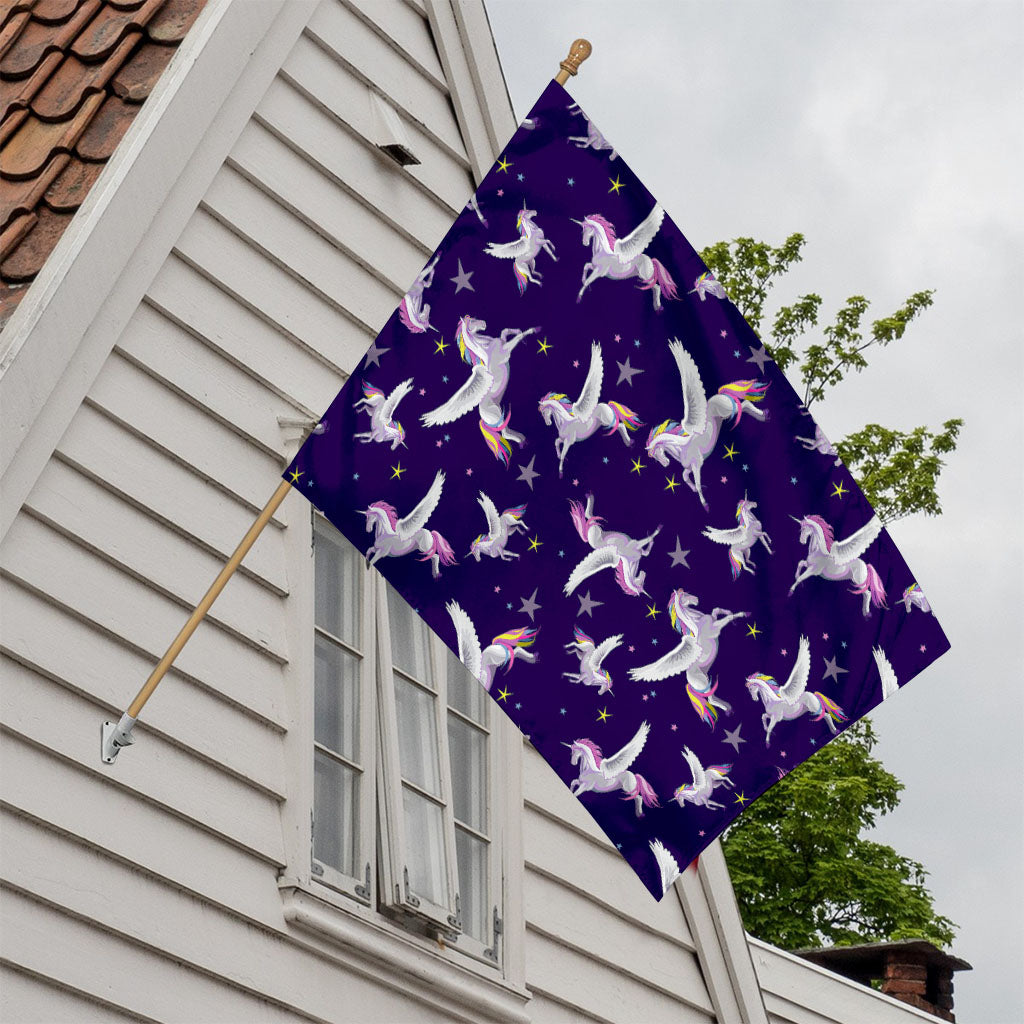 Night Winged Unicorn Pattern Print House Flag