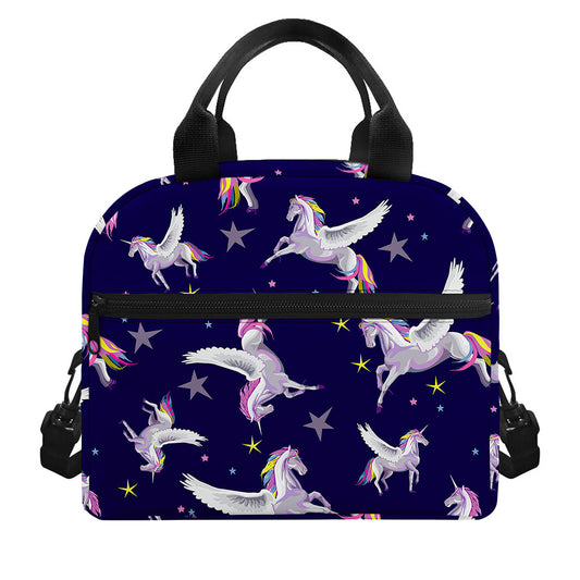 Night Winged Unicorn Pattern Print Insulated Lunch Bag