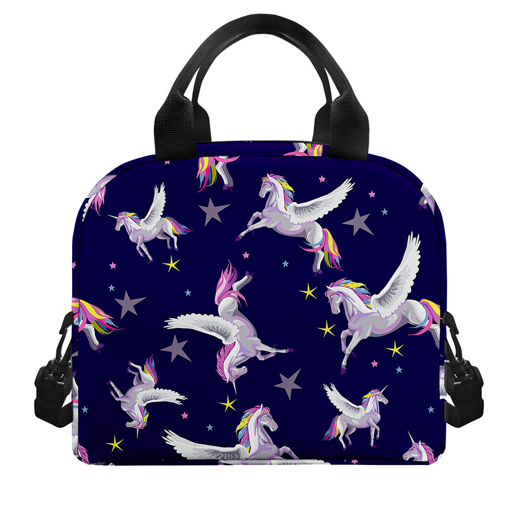Night Winged Unicorn Pattern Print Insulated Lunch Bag