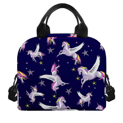 Night Winged Unicorn Pattern Print Insulated Lunch Bag