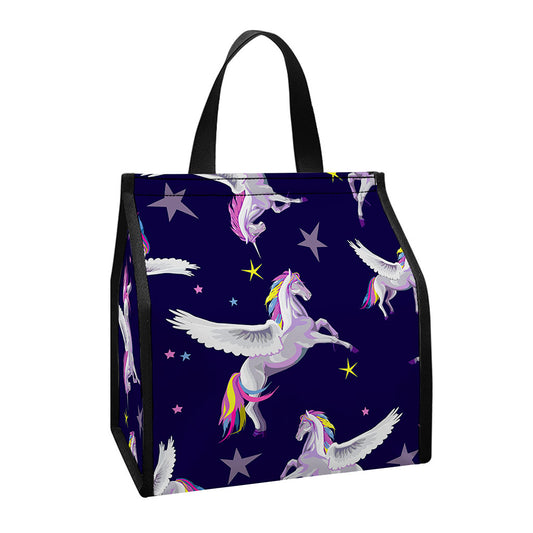 Night Winged Unicorn Pattern Print Insulated Lunch Tote