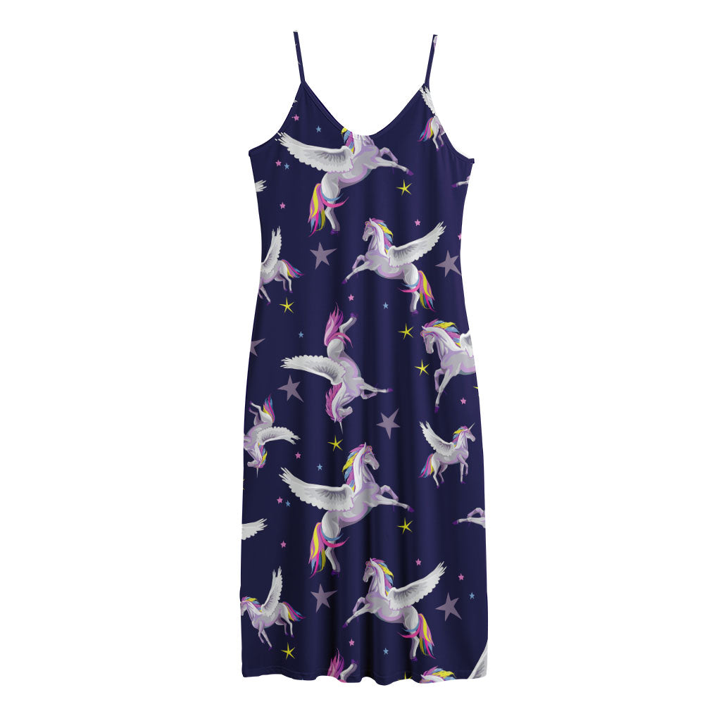 Night Winged Unicorn Pattern Print Jersey Midi Cami Dress