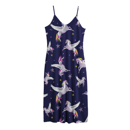 Night Winged Unicorn Pattern Print Jersey Midi Cami Dress