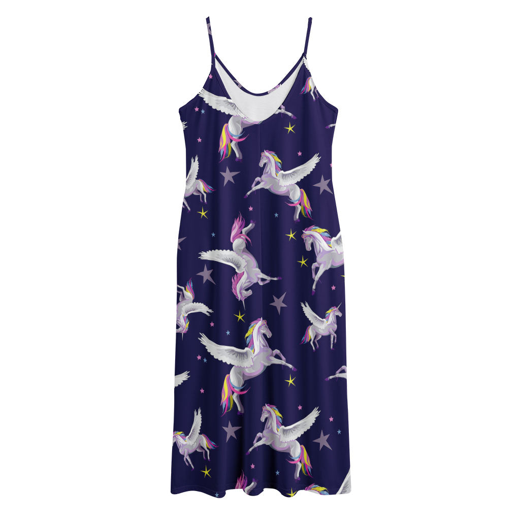 Night Winged Unicorn Pattern Print Jersey Midi Cami Dress