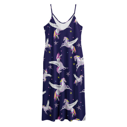 Night Winged Unicorn Pattern Print Jersey Midi Cami Dress