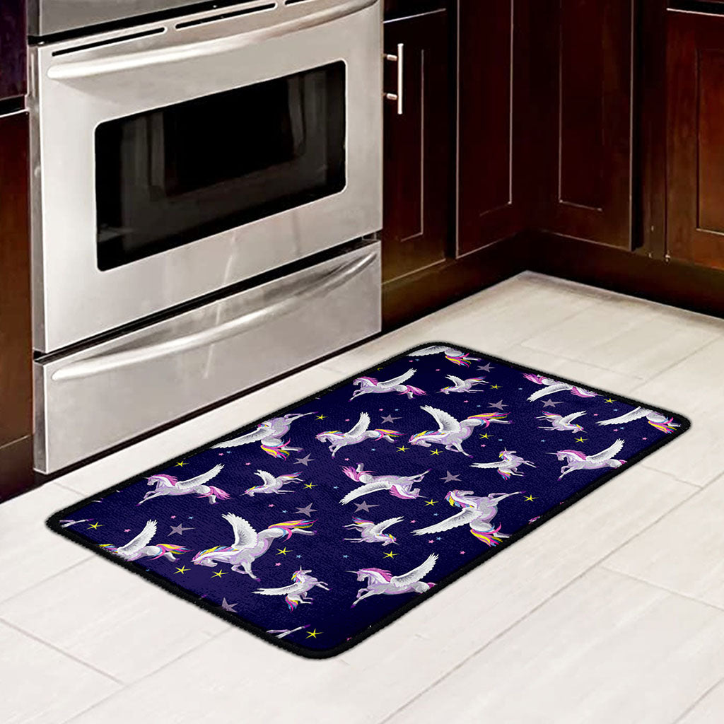 Night Winged Unicorn Pattern Print Kitchen Mat