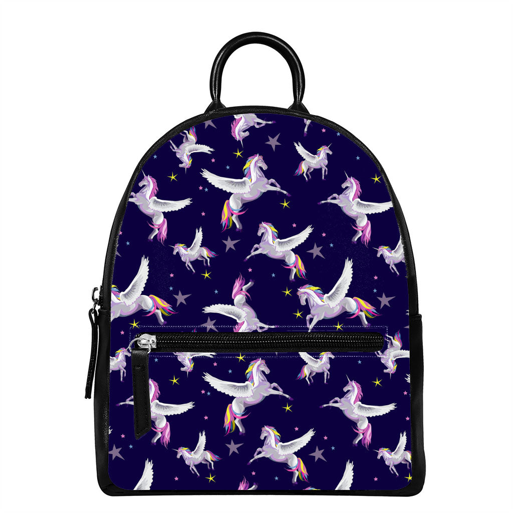 Night Winged Unicorn Pattern Print Leather Backpack