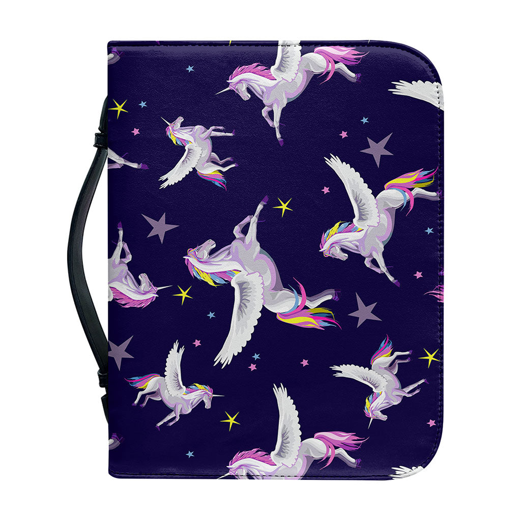 Night Winged Unicorn Pattern Print Leather Bible Cover