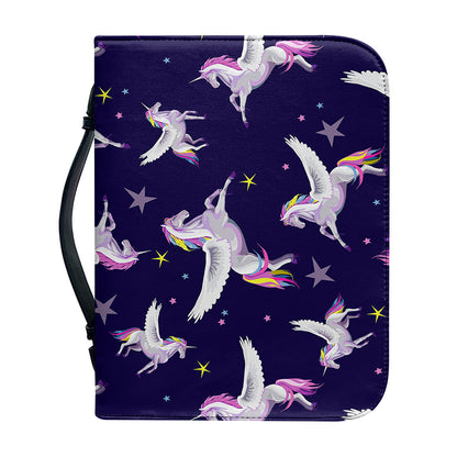 Night Winged Unicorn Pattern Print Leather Bible Cover