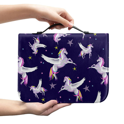 Night Winged Unicorn Pattern Print Leather Bible Cover