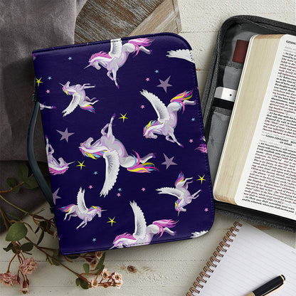 Night Winged Unicorn Pattern Print Leather Bible Cover