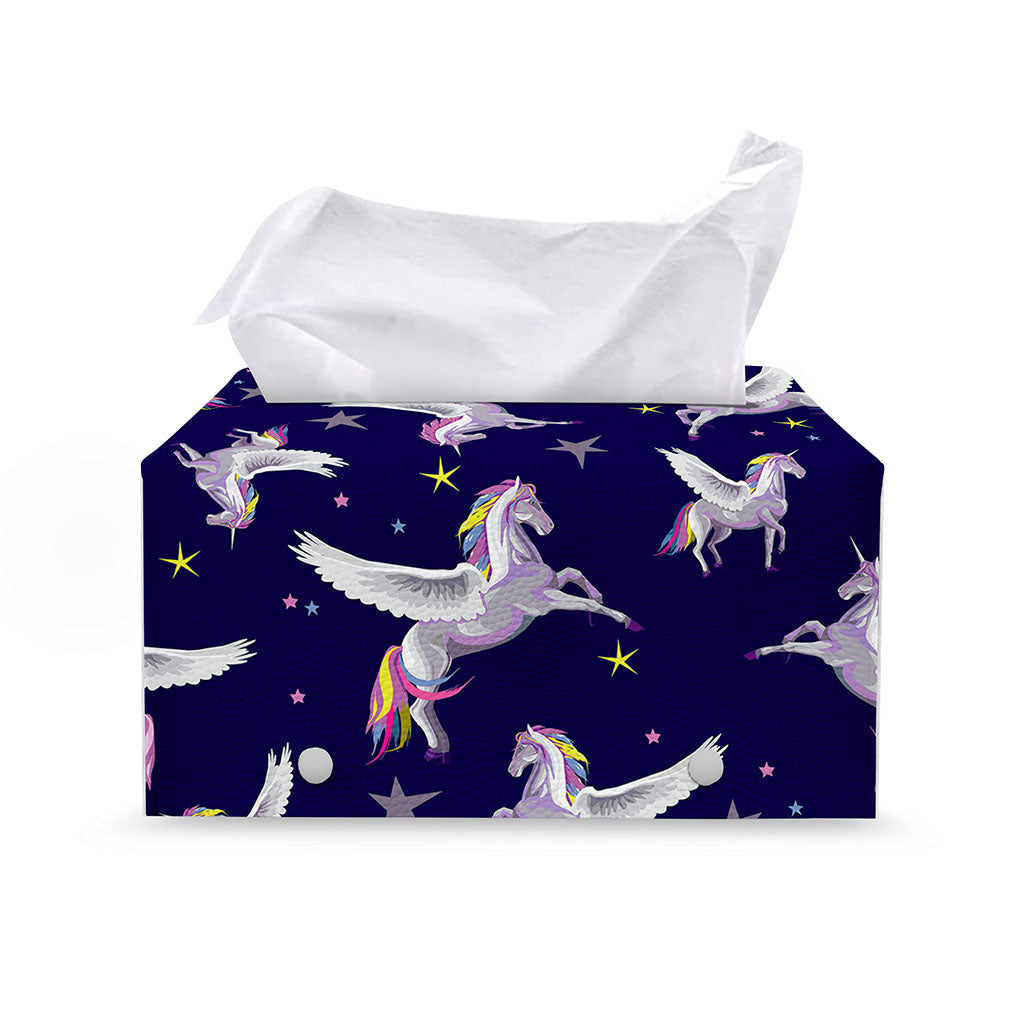 Night Winged Unicorn Pattern Print Leather Tissue Box Cover