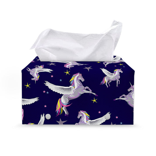 Night Winged Unicorn Pattern Print Leather Tissue Box Cover