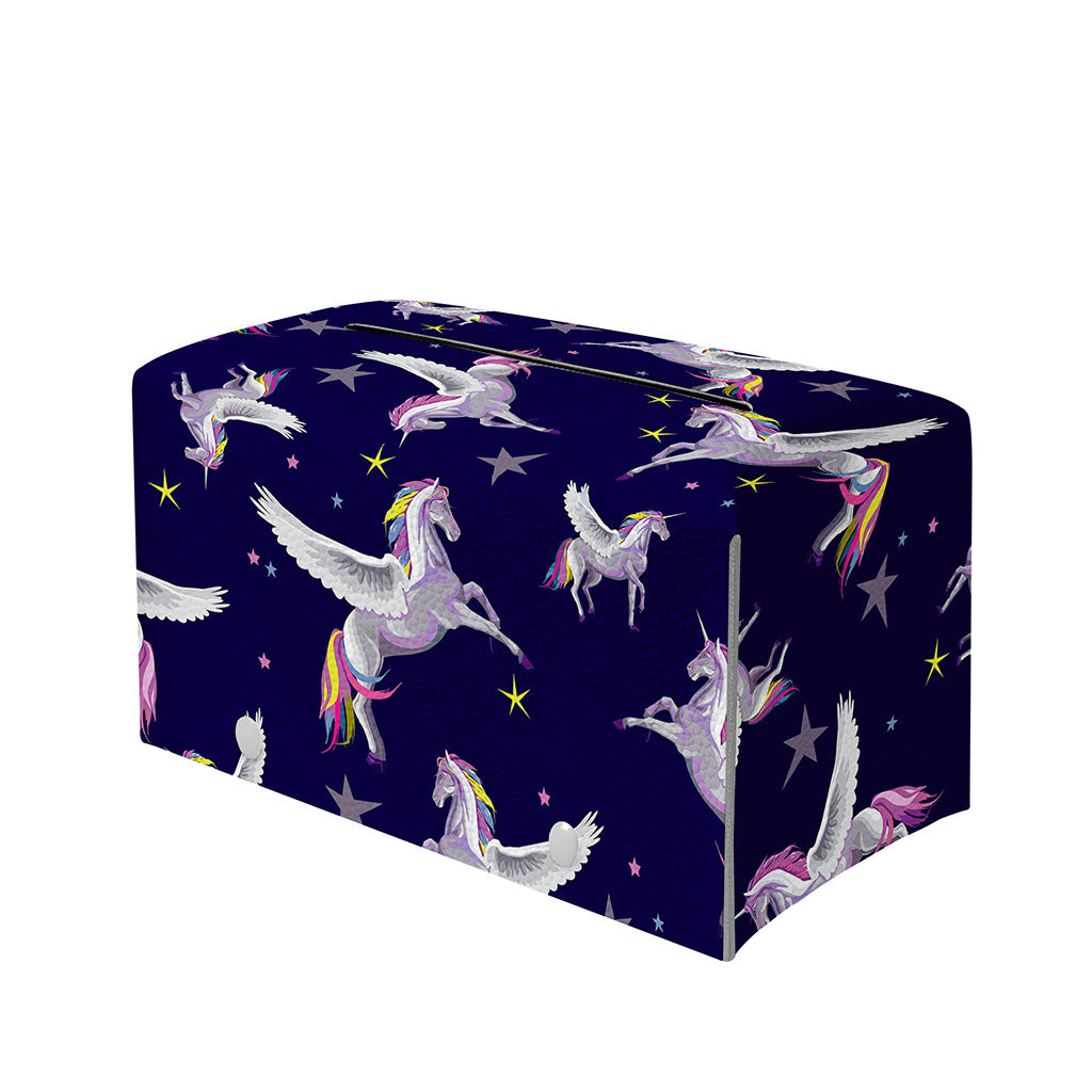 Night Winged Unicorn Pattern Print Leather Tissue Box Cover