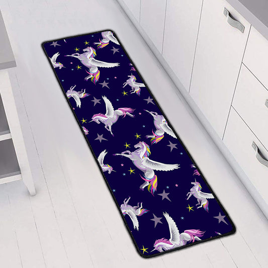 Night Winged Unicorn Pattern Print Long Kitchen Mat