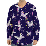 Night Winged Unicorn Pattern Print Long Sleeve Baseball Jersey