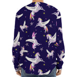 Night Winged Unicorn Pattern Print Long Sleeve Baseball Jersey