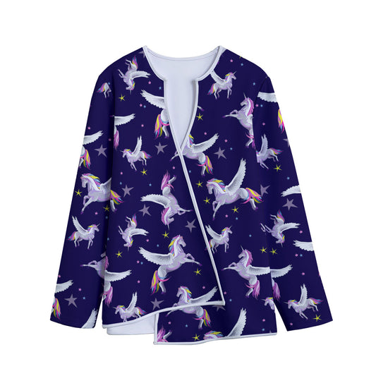 Night Winged Unicorn Pattern Print Long Sleeve Short Coat