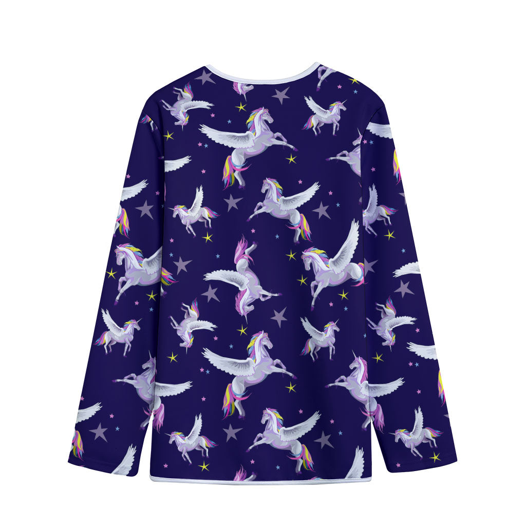 Night Winged Unicorn Pattern Print Long Sleeve Short Coat