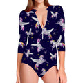 Night Winged Unicorn Pattern Print Long Sleeve Swimsuit