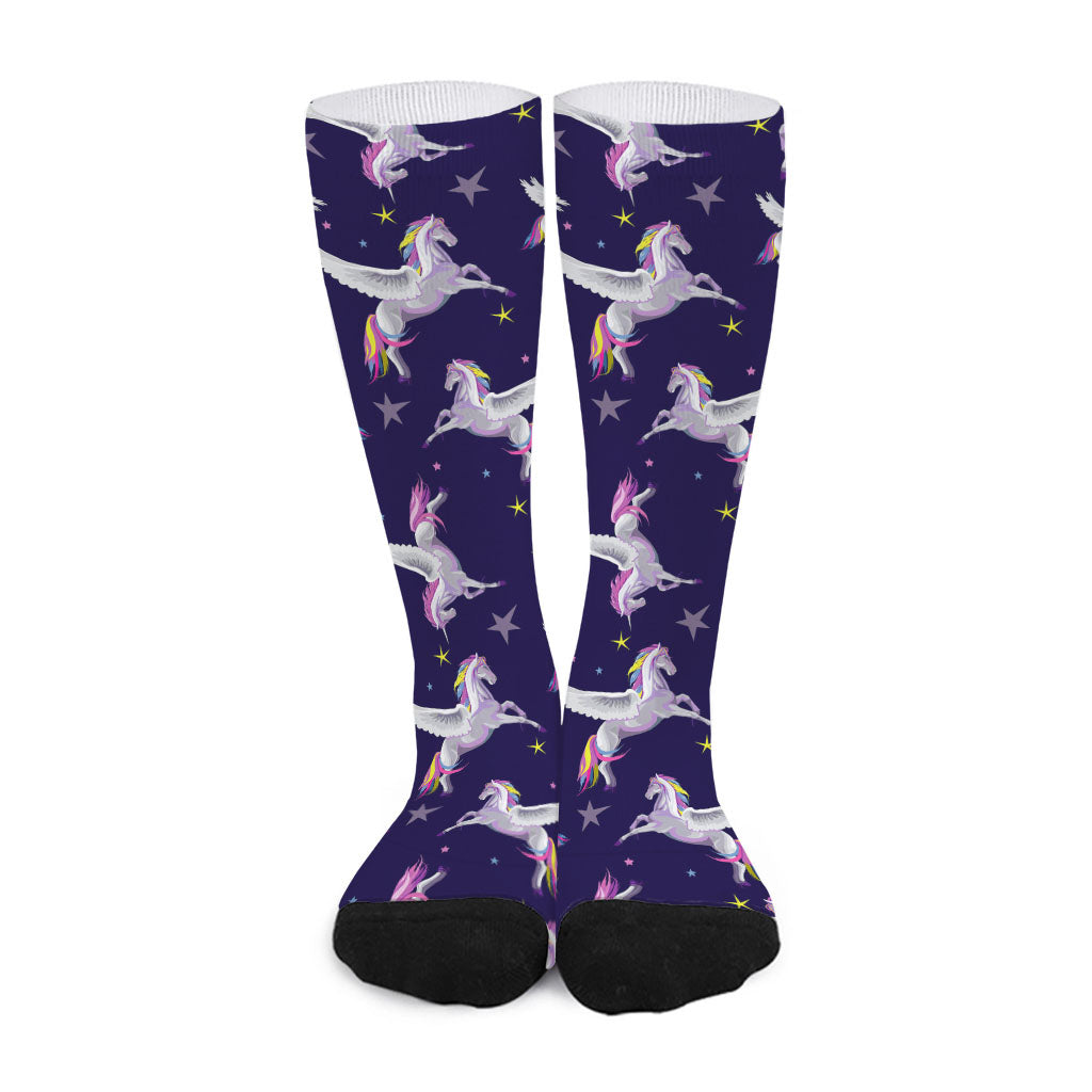 Night Winged Unicorn Pattern Print Long Socks